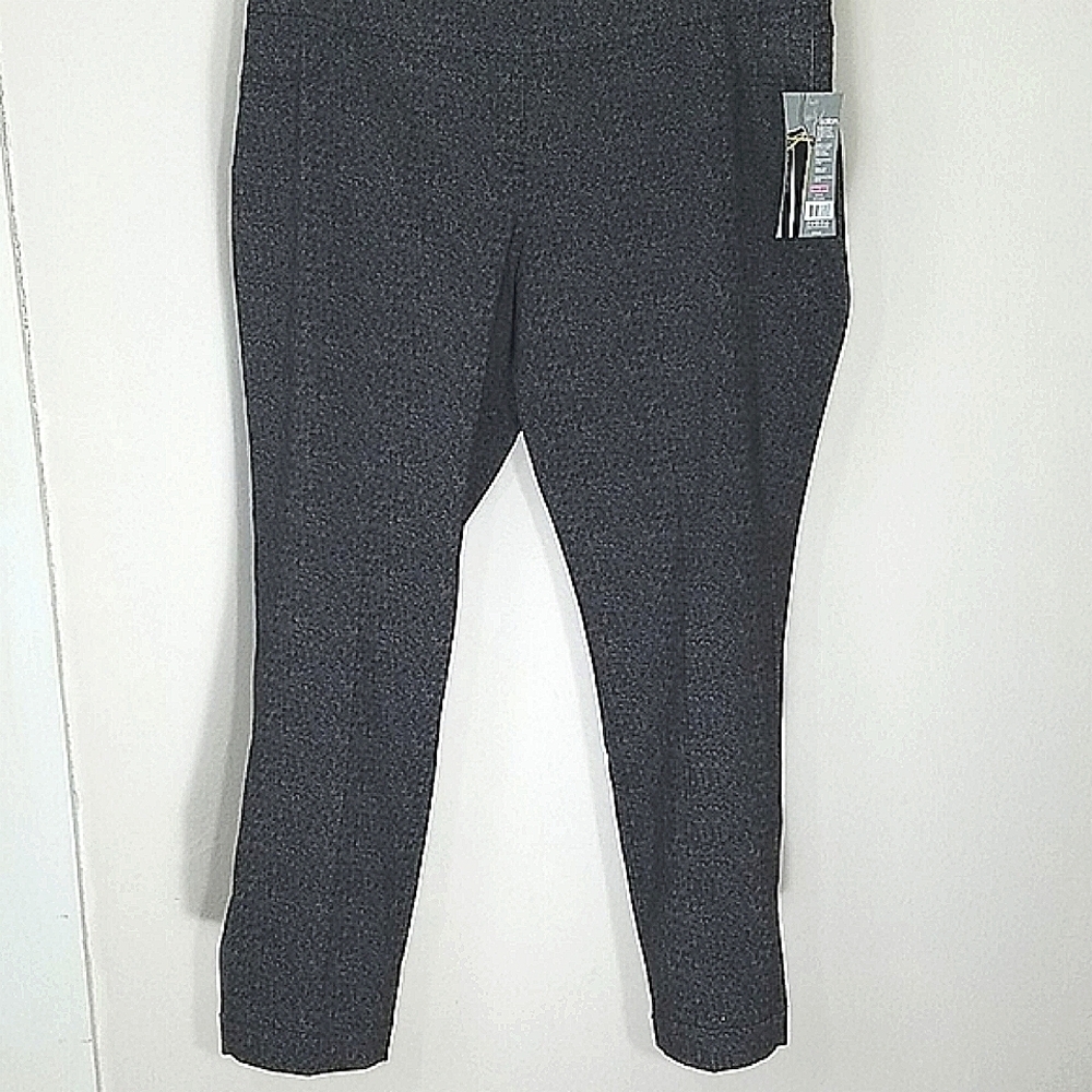 Slimsation Pants NWT Plus 22W Gray Black Twill Straight Leg Hi Rise Stretch Prnt